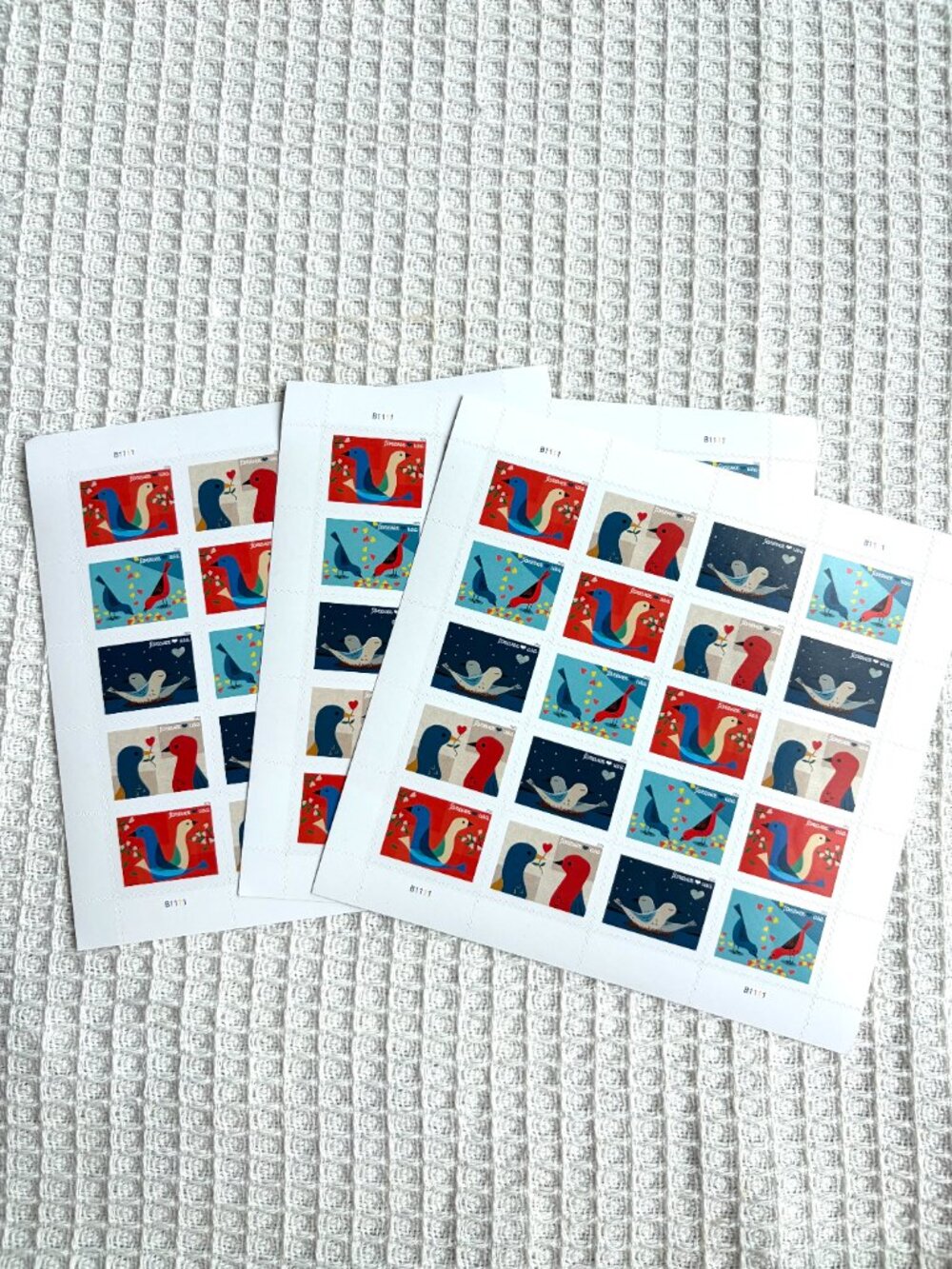 10-book decorative bird sticker/stamp set - red, blue, cyan